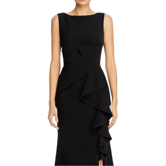 Eliza J Sleeveless Cascading-Ruffle Gown Black size 6 NEW - Picture 3 of 11